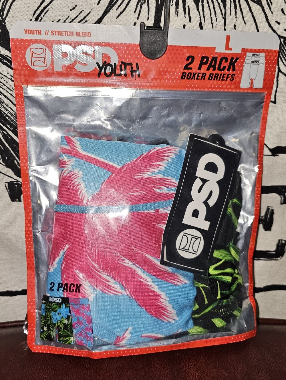 PSD Boys' 2pk Paradise Boxer Briefs Underwear - Pink/Black L